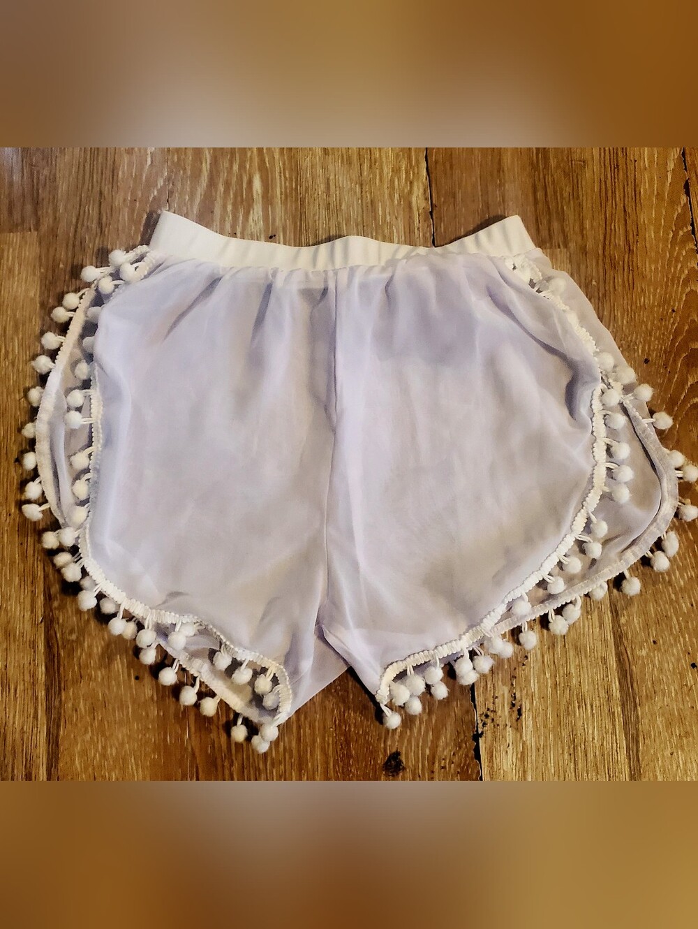 White Pom Pom Trim Swimsuit Cover Up Shorts
